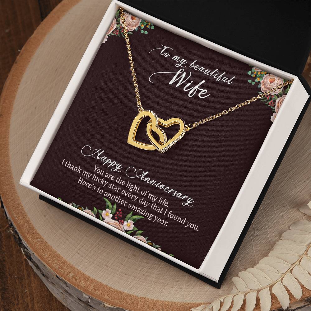 To My Beautiful Wife - Best Anniversary Gift - Interlocking Hearts Necklace