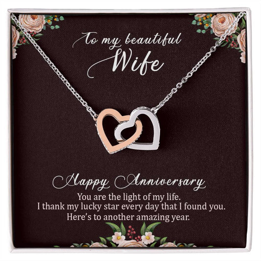 To My Beautiful Wife - Best Anniversary Gift - Interlocking Hearts Necklace