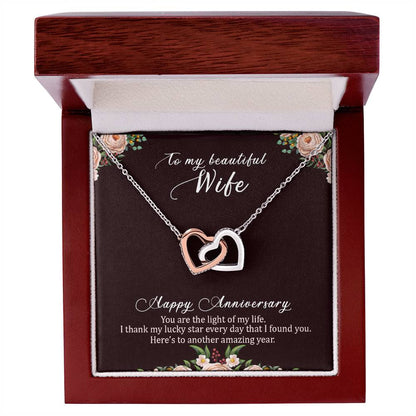 To My Beautiful Wife - Best Anniversary Gift - Interlocking Hearts Necklace