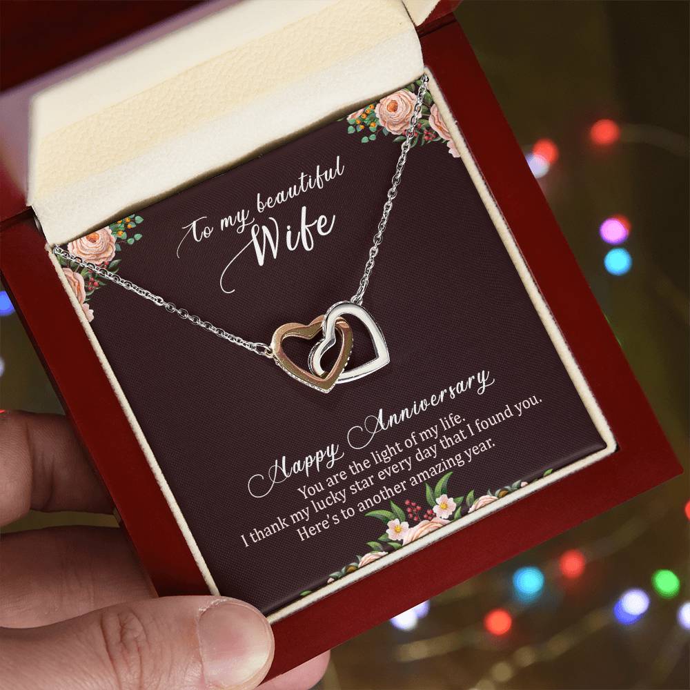 To My Beautiful Wife - Best Anniversary Gift - Interlocking Hearts Necklace