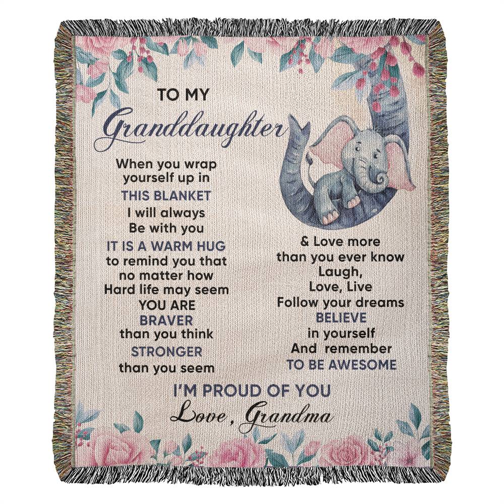 To My Granddaughter Blanket - Elephant Blanket - Heirloom Artwork Woven Blanket