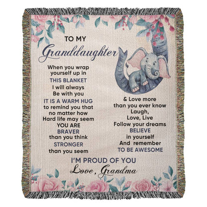 To My Granddaughter Blanket - Elephant Blanket - Heirloom Artwork Woven Blanket