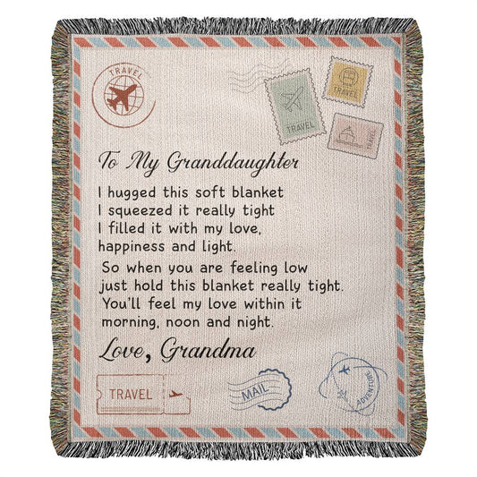 To My Granddaughter - Air Mail Blanket From Grandma - Heirloom Artwork Woven Blanket