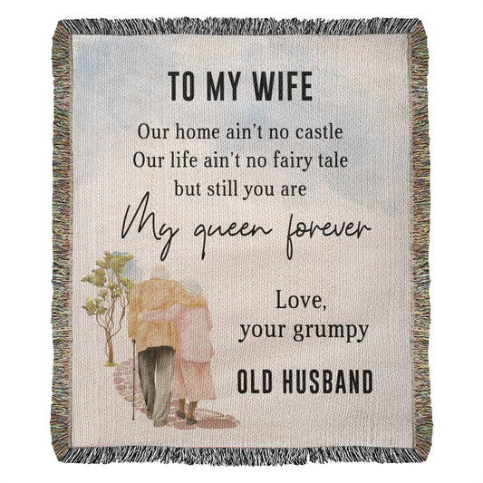 To My Wife - Blanket From Old Husband - Heirloom Artwork Woven Blanket