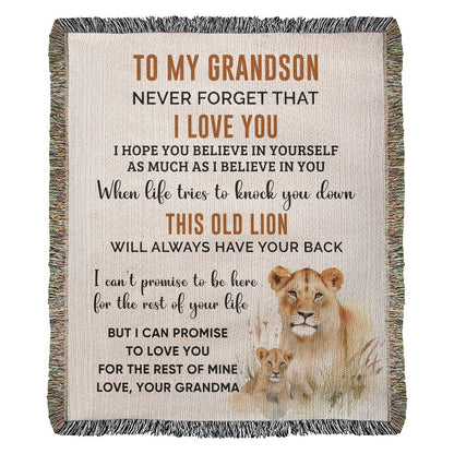 To My Grandson Blanket - Lion Blanket - Gift From Grandma - Heirloom Artwork Woven Blanket