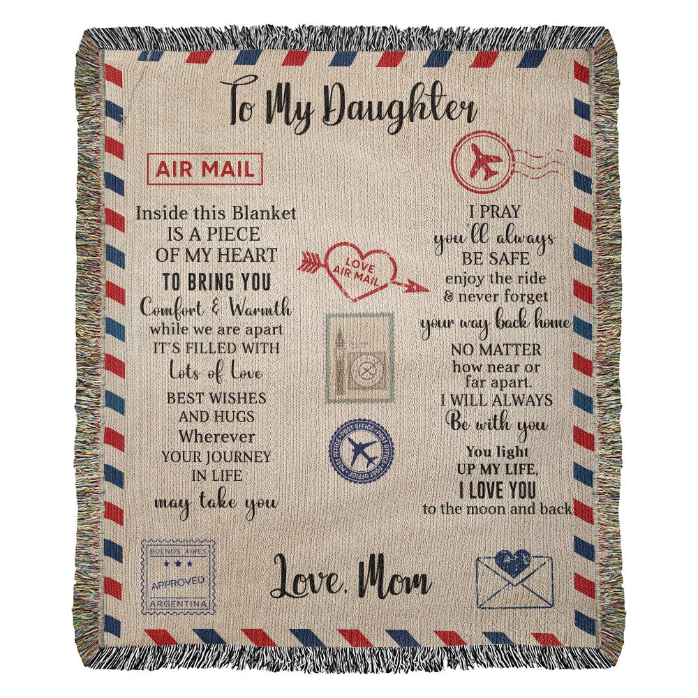 To My Daughter - Air Mail Blanket From Mom - Heirloom Artwork Woven Blanket