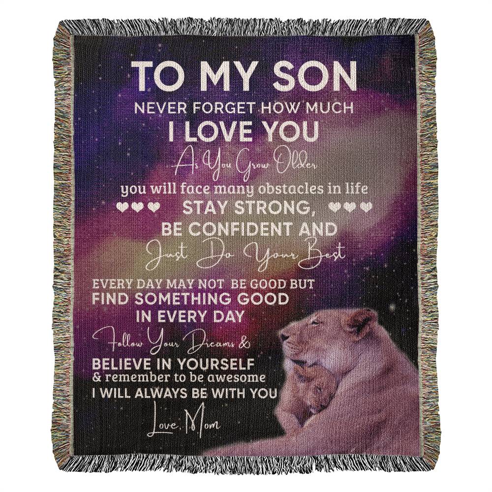 To My Son Lion Blanket - Gift From Mom - Heirloom Artwork Woven Blanket