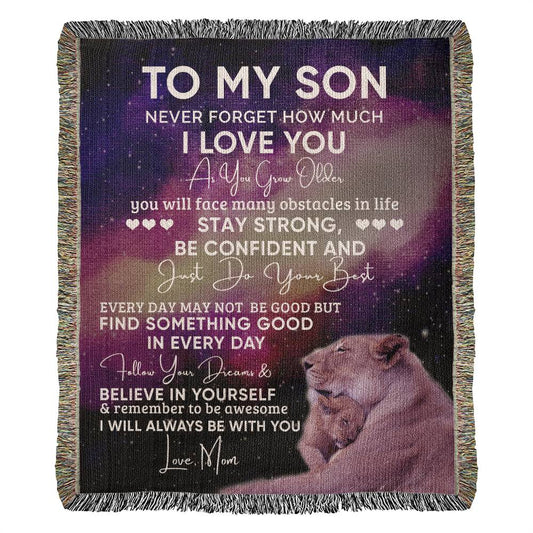 To My Son Lion Blanket - Gift From Mom - Heirloom Artwork Woven Blanket