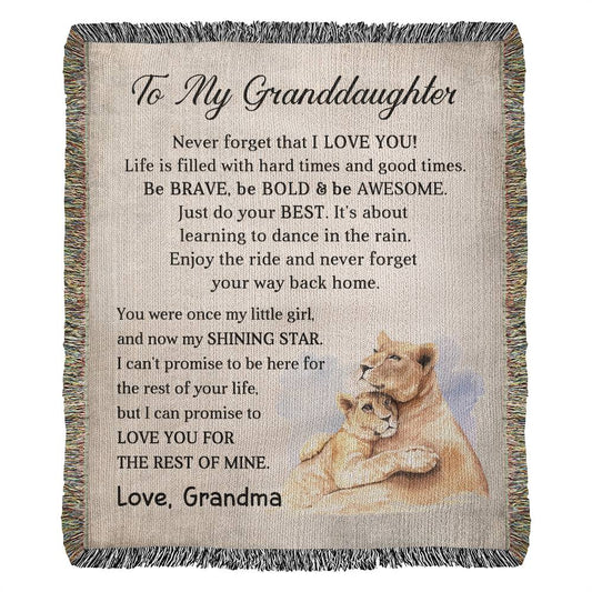 To My Granddaughter - Lion Blanket From Grandma- Heirloom Artwork Woven Blanket