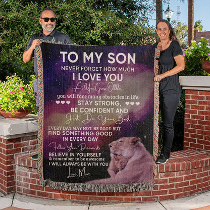 To My Son Lion Blanket - Gift From Mom - Heirloom Artwork Woven Blanket