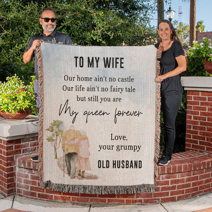 To My Wife - Blanket From Old Husband - Heirloom Artwork Woven Blanket