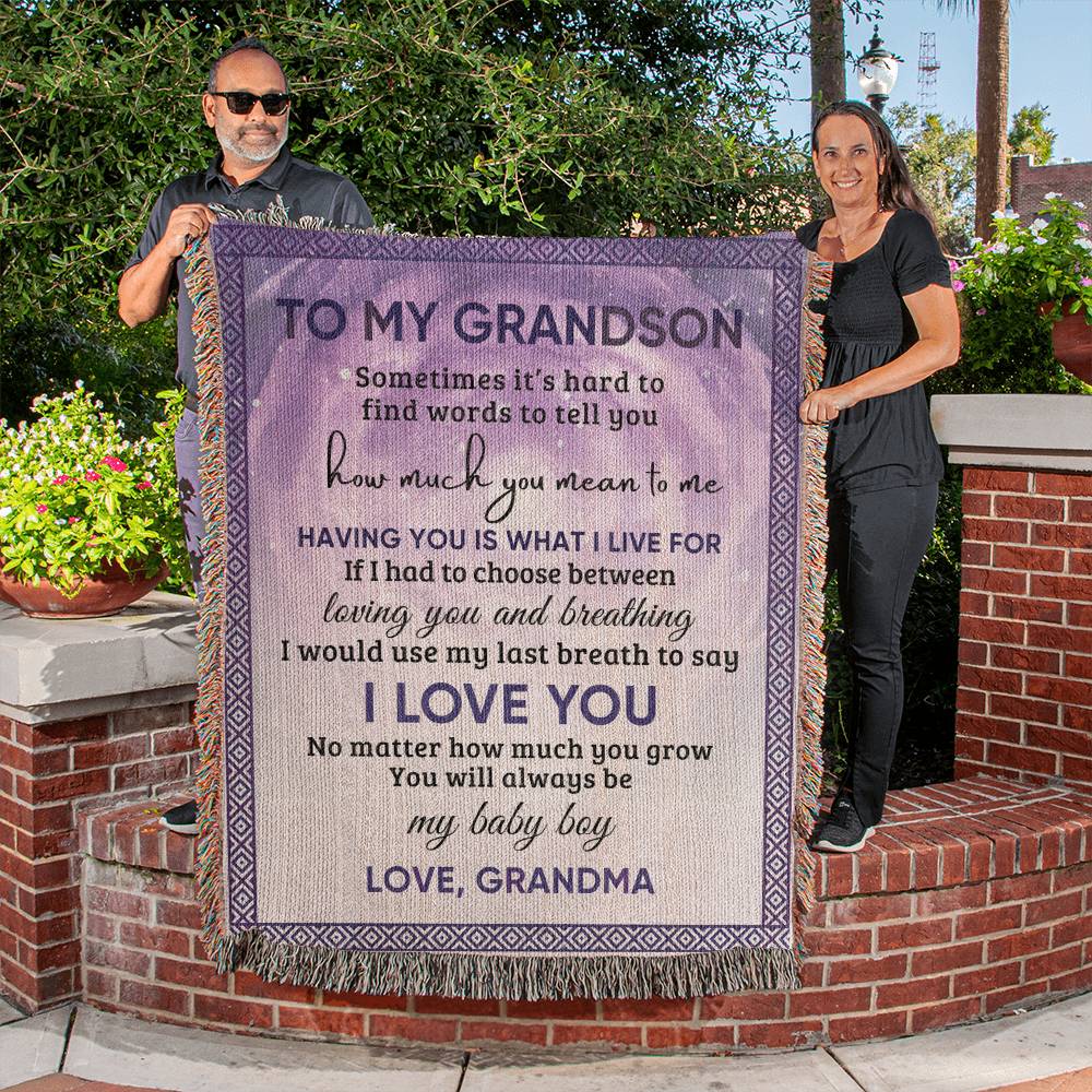 To My Grandson Blanket - Gift From Grandma - Heirloom Woven Blanket